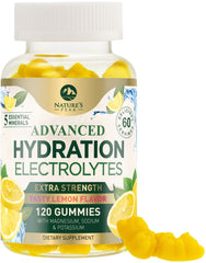 Nature's Peak envase frontal mostrando gomitas y beneficio de hidratación portátil