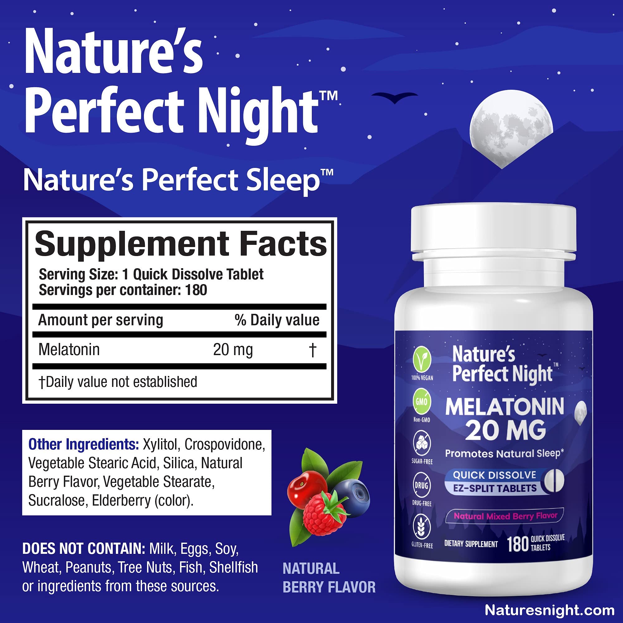 Nature's Perfect Night tabletas en mano para comparar escala y dosis fácil