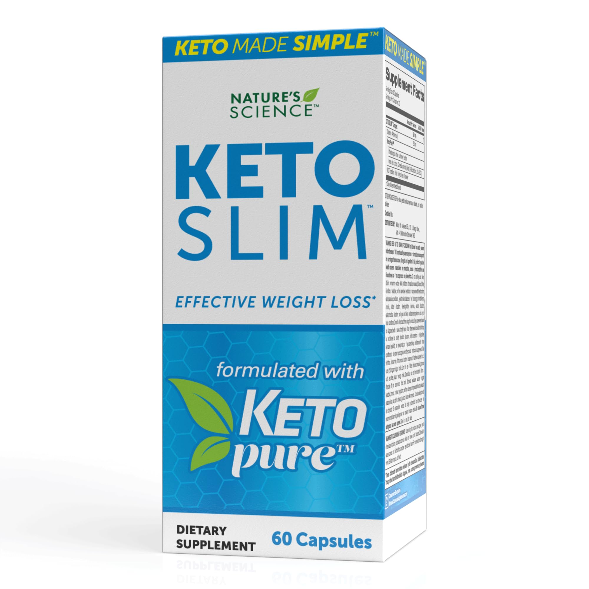 Nature's Science frasco Keto Slim frente mostrando etiqueta y beneficios