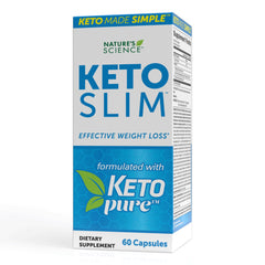 Nature's Science frasco Keto Slim frente mostrando etiqueta y beneficios