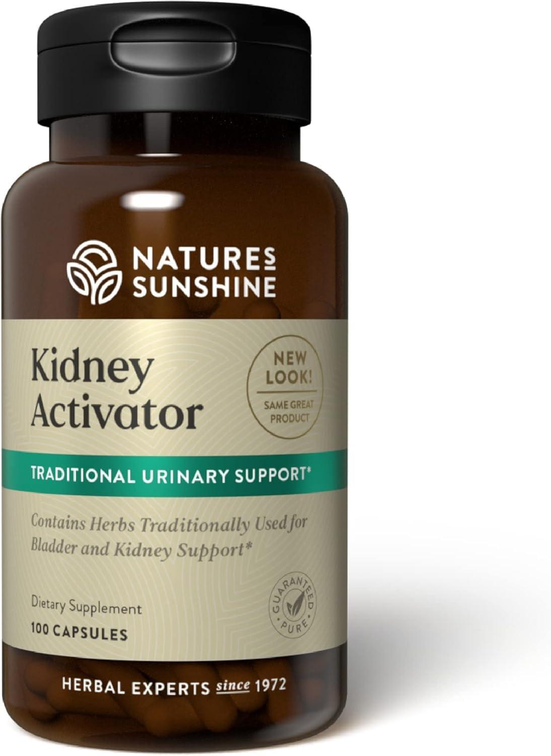 Nature's Sunshine envase frontal Kidney Activator mostrando presentación y ventaja de soporte herbal
