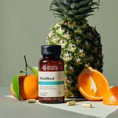 Nature's Sunshine botella HistaBlock abierta con cápsulas visibles para referencia