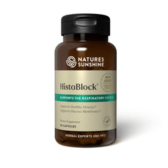 Nature's Sunshine frasco HistaBlock frontal mostrando etiqueta clara y beneficios