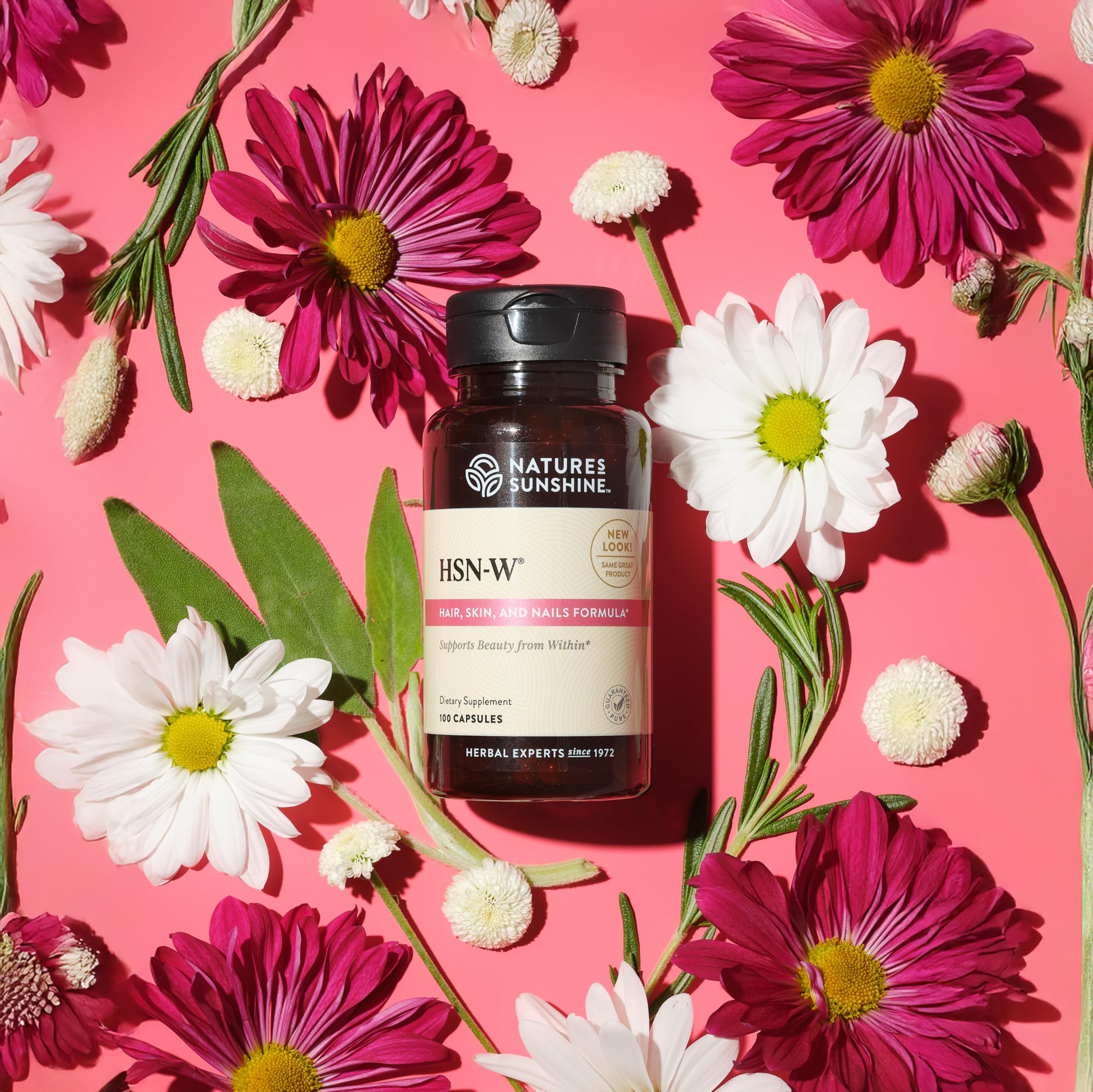 Nature's Sunshine envase abierto con cápsulas HSN-W listo para uso diario