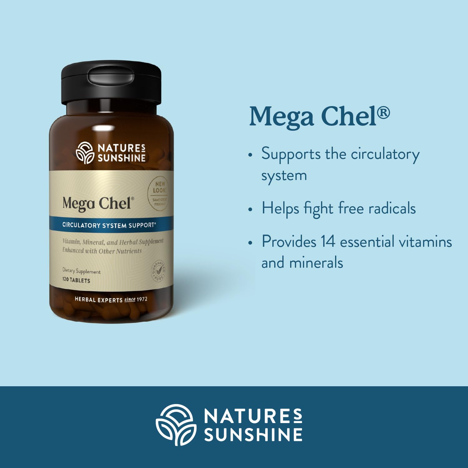 Nature's Sunshine etiqueta nutricional de Mega-Chel con lista completa de minerales