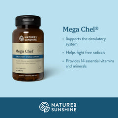 Nature's Sunshine etiqueta nutricional de Mega-Chel con lista completa de minerales