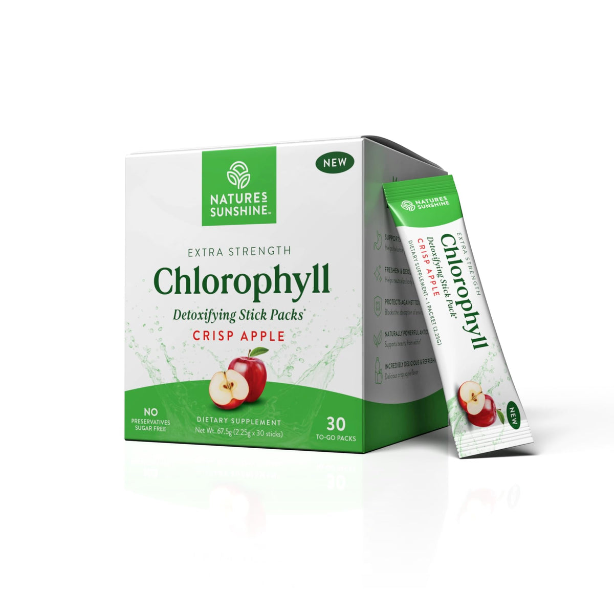 Nature's Sunshine stick pack frontal mostrando empaque y sabor manzana
