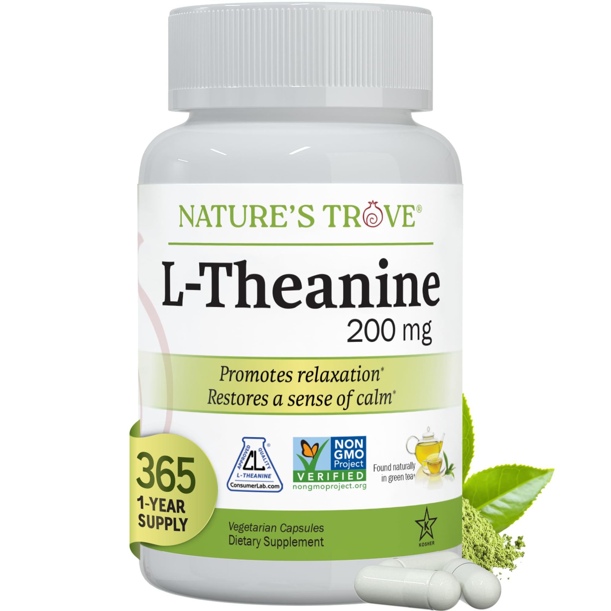 Nature's Trove frasco delantero mostrando etiqueta y beneficios