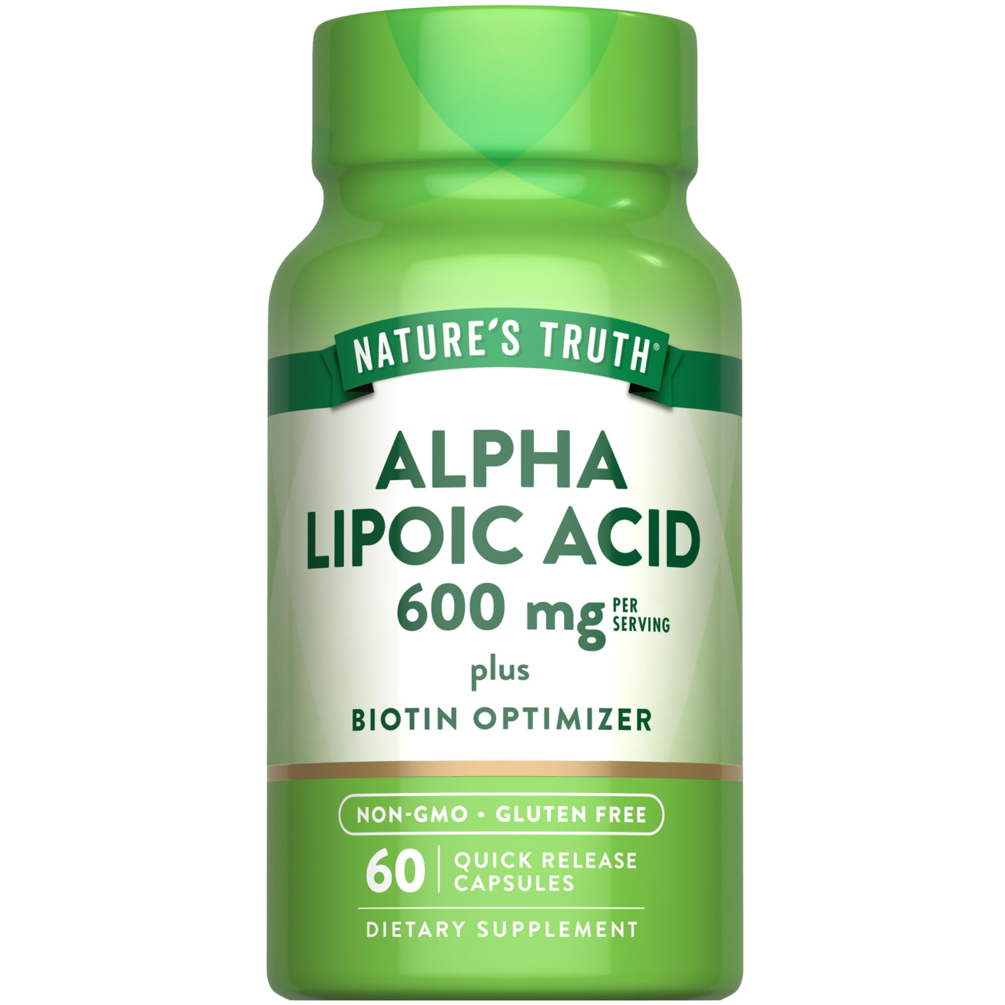 Nature's Truth, botella de ácido alfa-lipoico 600 mg para uso diario.