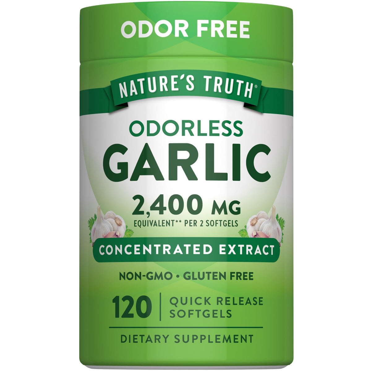 Nature's Truth frasco frente mostrando 120 softgels y beneficios