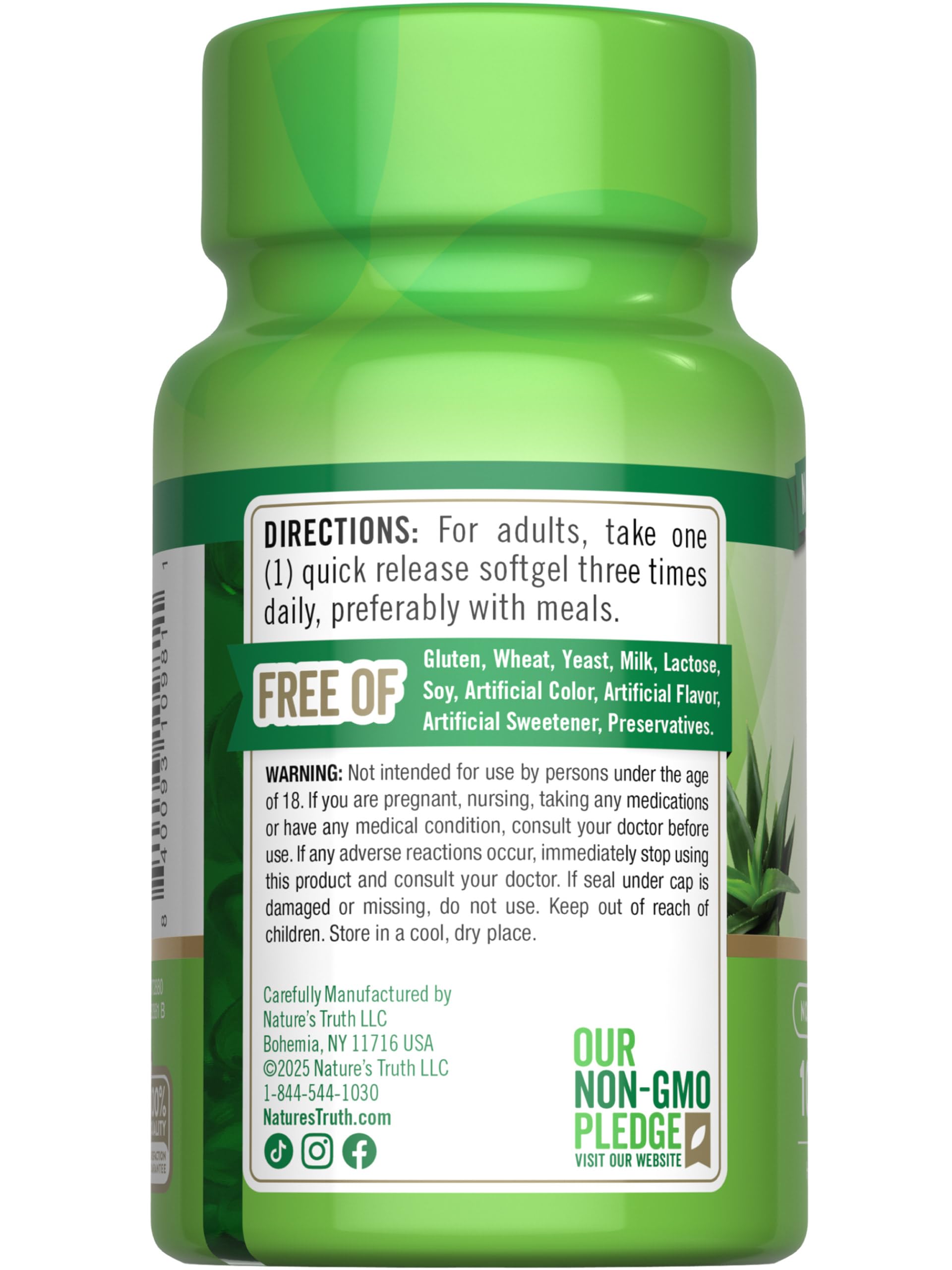 Nature's Truth softgels en estuche de viaje enfatizando portabilidad