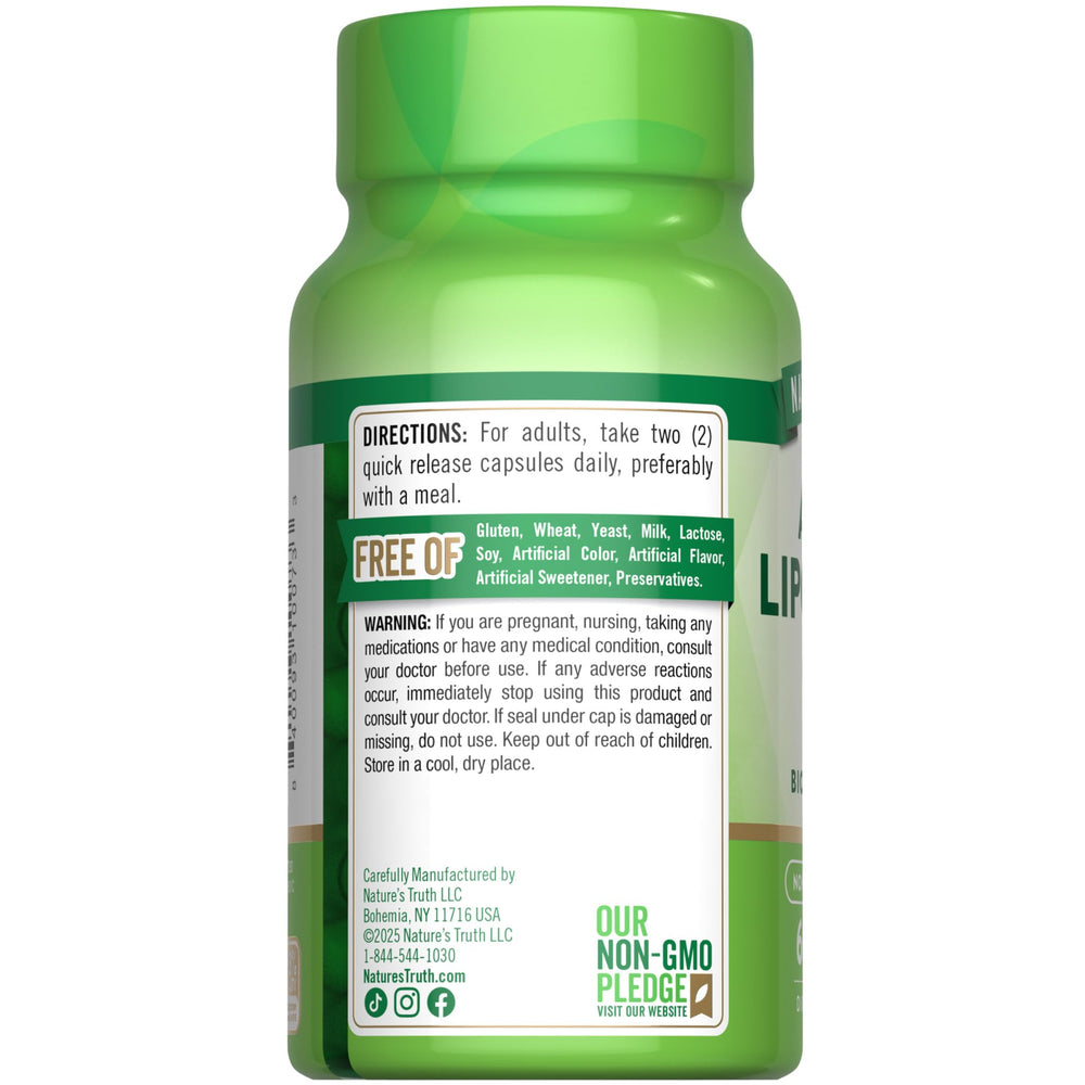 Nature's Truth empaque lateral resaltando no-OGM y sin aditivos