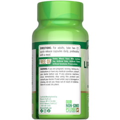 Nature's Truth empaque lateral resaltando no-OGM y sin aditivos