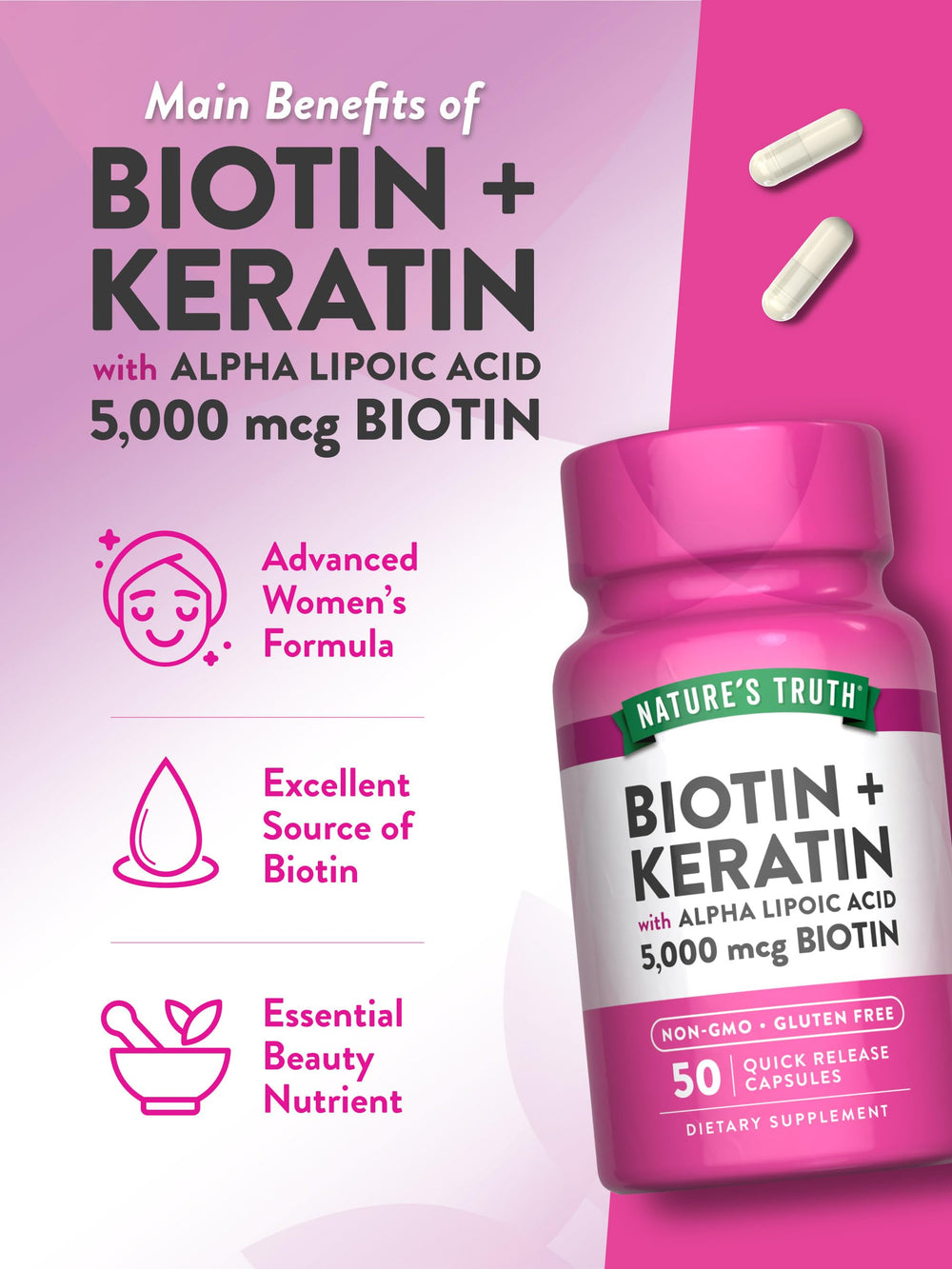 Nature's Truth Biotina 5000 mcg, empaque: caja lista para regalo.