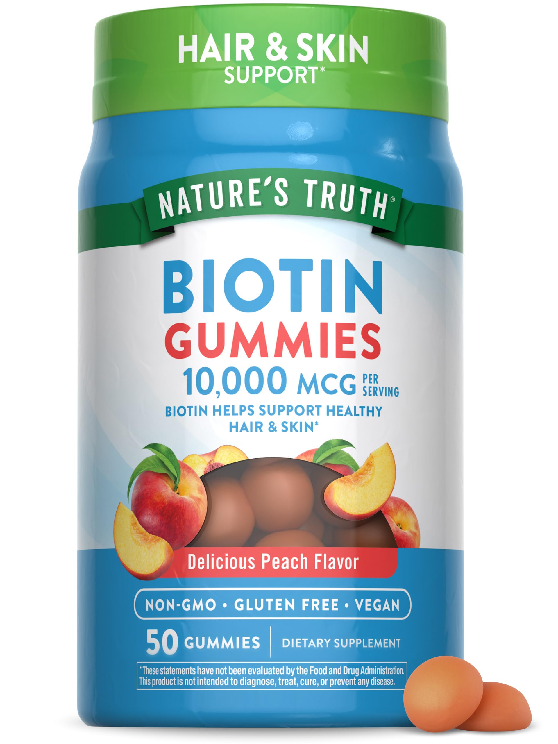 Nature's Truth frasco frontales con gomitas durazno mostrando marca y beneficio práctico