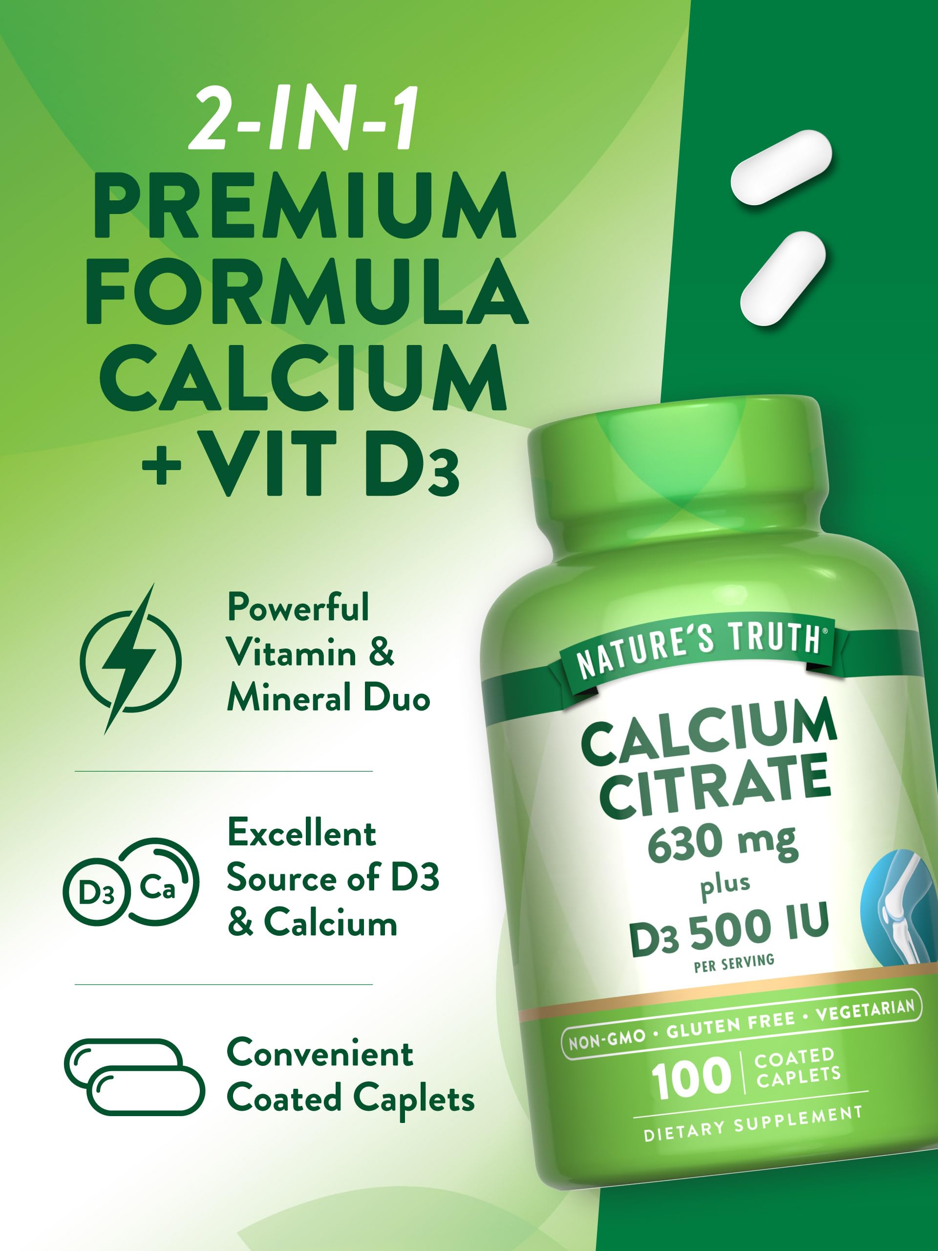 Nature's Truth botella abierta con caplets listos para tomar
