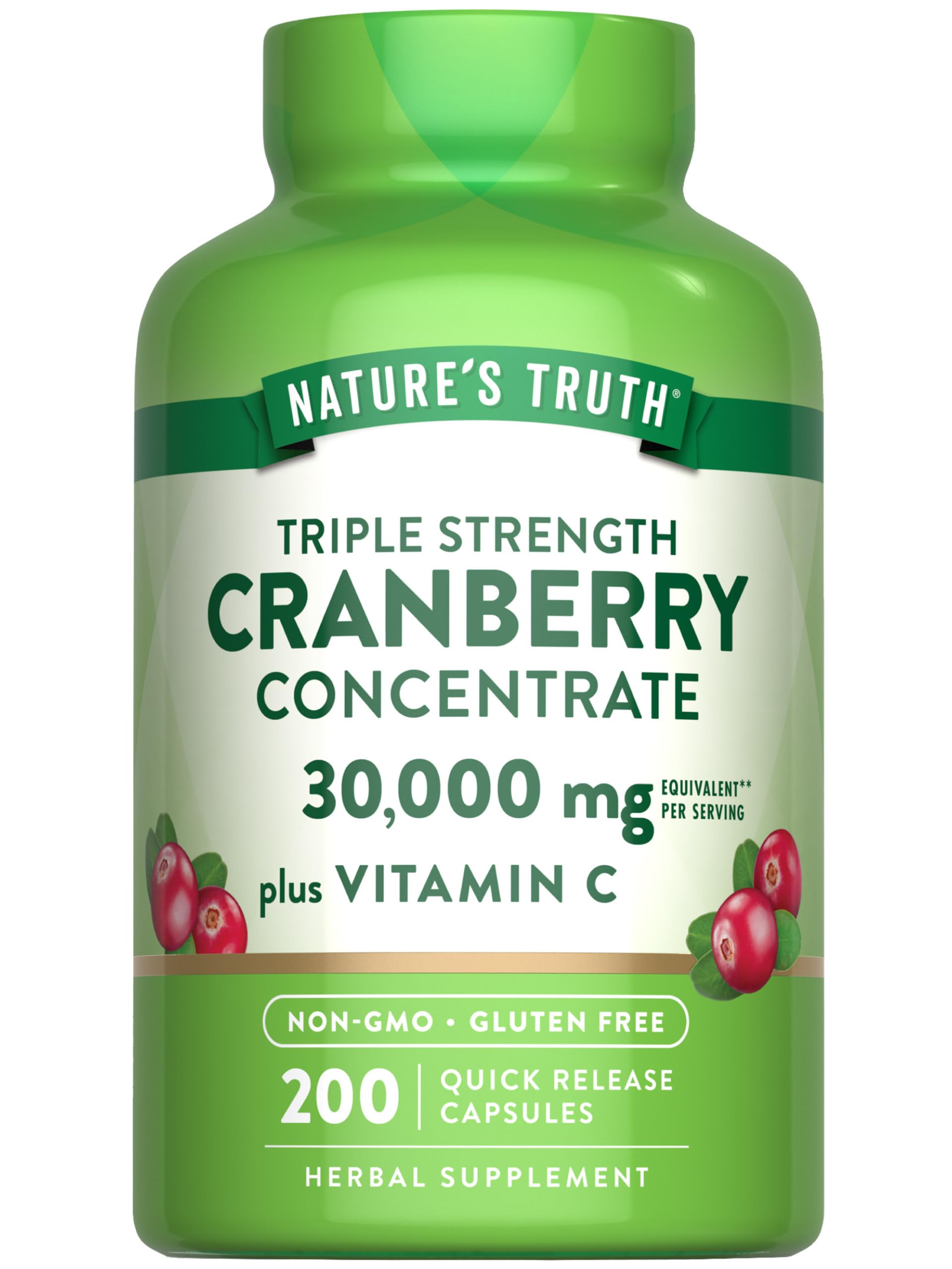 Nature's Truth frente del empaque que muestra fórmula cranberry y vitamina C, claridad de ingredientes