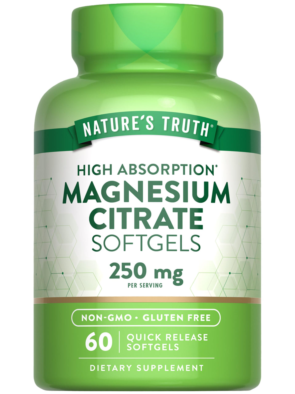 Nature's Truth envase frontal del citrato de magnesio mostrando 60 softgels y beneficios