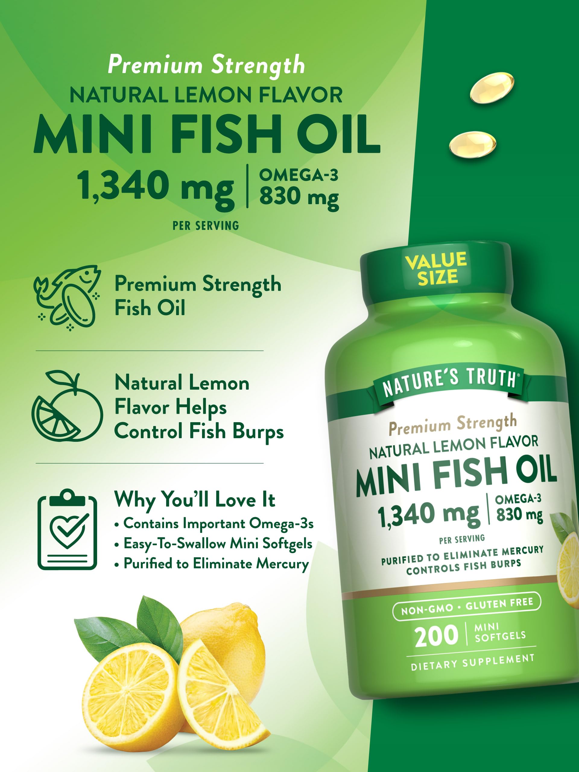 Nature's Truth etiqueta con lista de ingredientes y pureza indicada