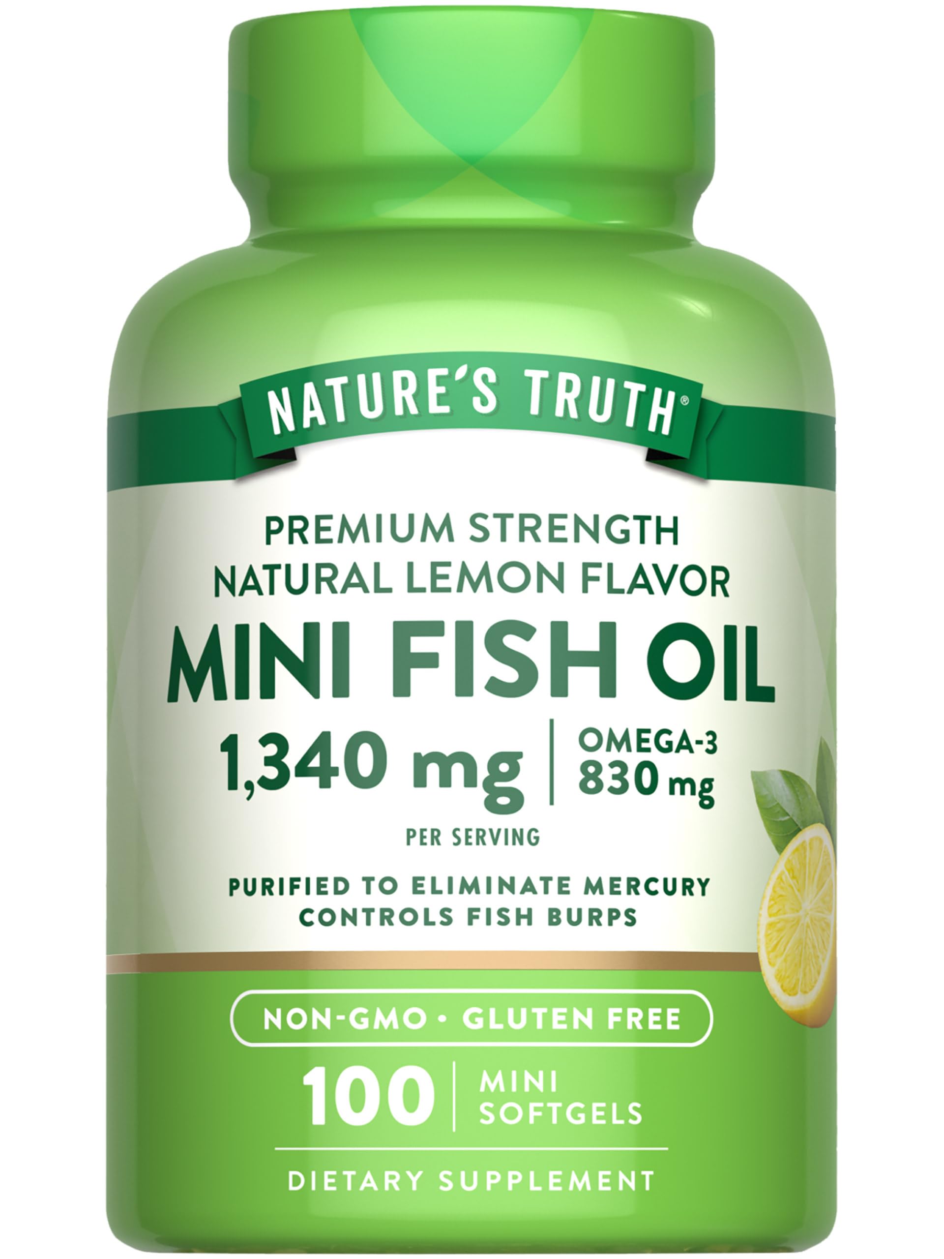 Nature's Truth frasco frontal mostrando 100 cápsulas y beneficios claros