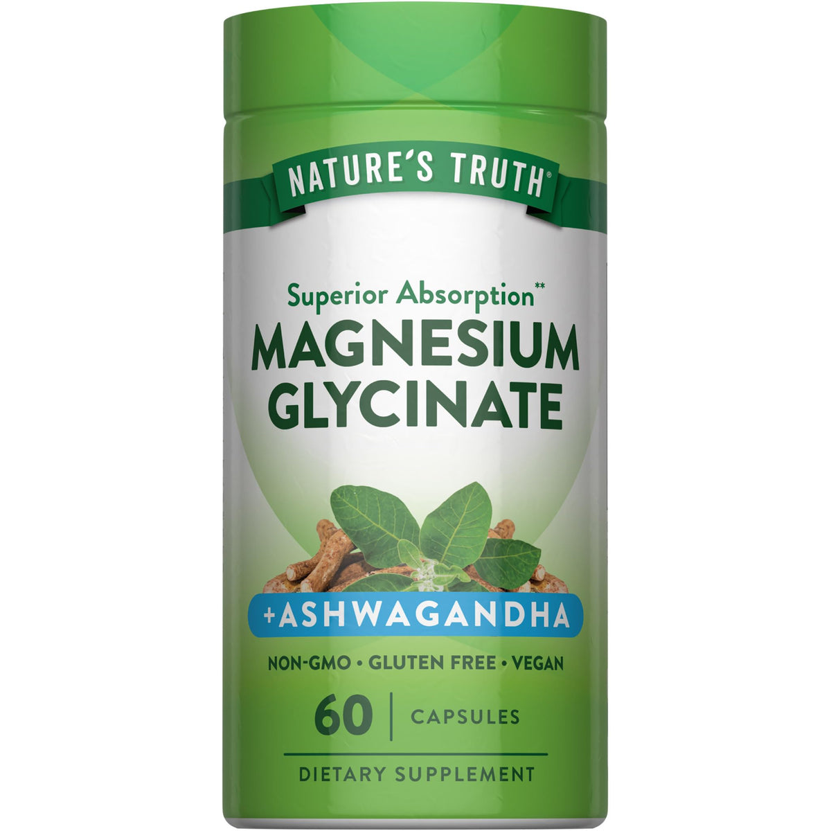 Nature's Truth frontal del empaque mostrando 60 cápsulas y beneficios