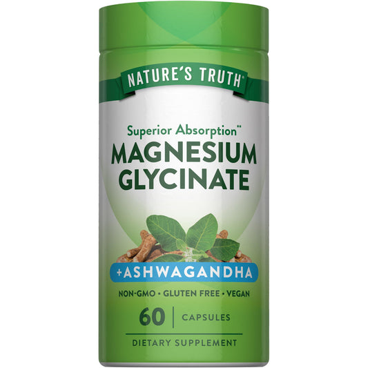 Nature's Truth frontal del empaque mostrando 60 cápsulas y beneficios