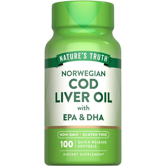 Nature's Truth frente del envase mostrando 100 softgels y beneficios claros