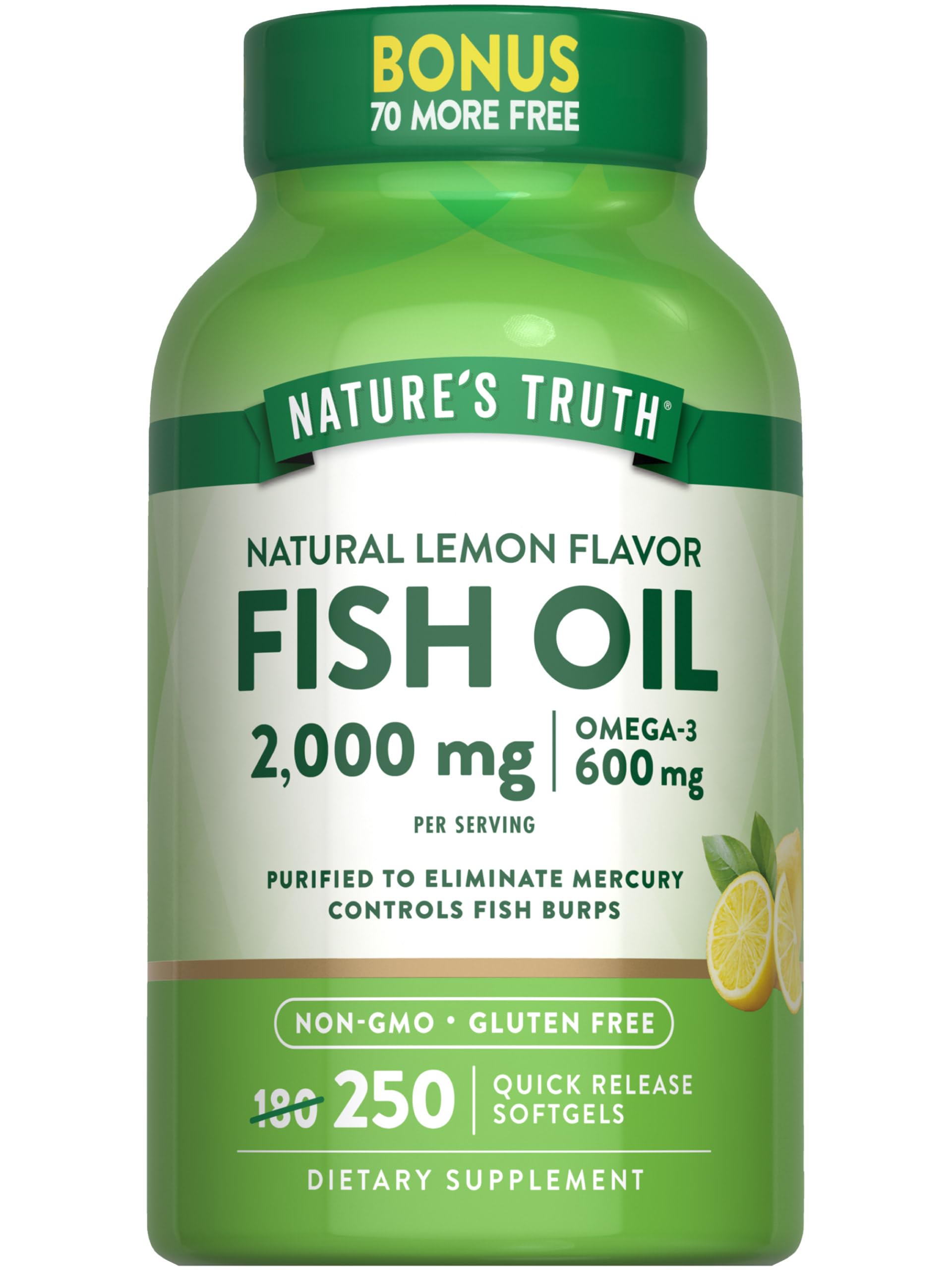 Nature's Truth frente del envase mostrando 250 cápsulas y beneficios