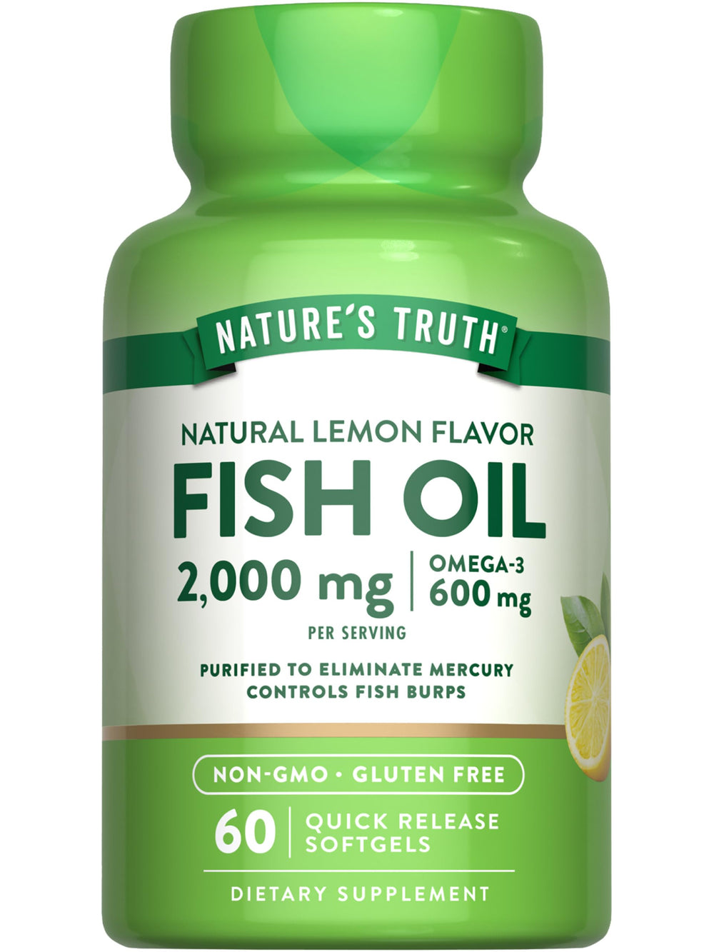 Nature's Truth envase frontal del suplemento con diseño claro y beneficios