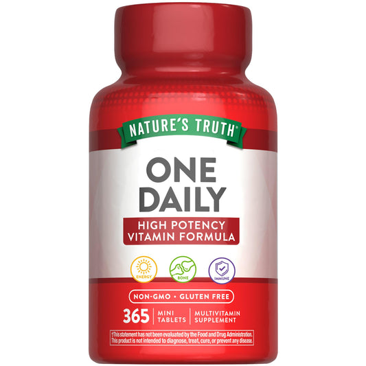 Nature's Truth vista frontal del envase mostrando la marca y cantidad anual