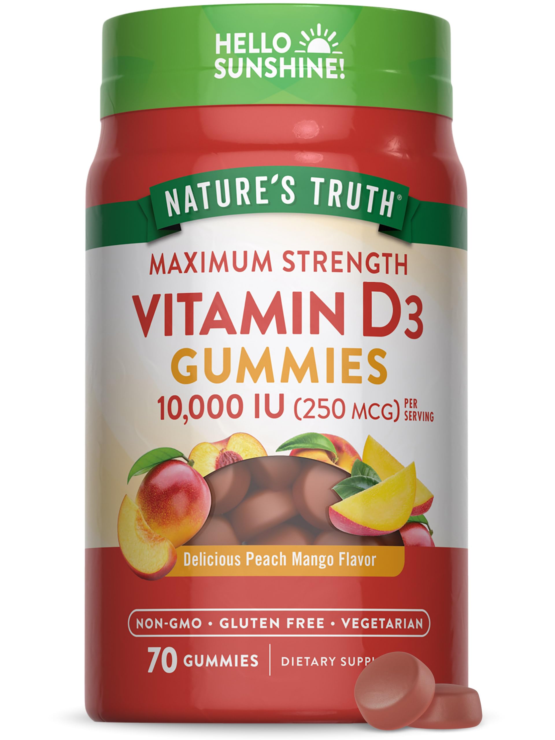 Nature's Truth bote frontal con 70 gomitas, presentación clara y confiable