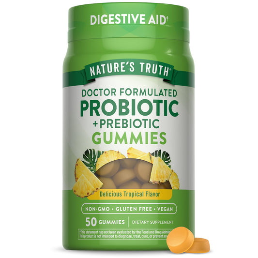 Nature's Truth envase frontal mostrando 50 gomitas y beneficios claros