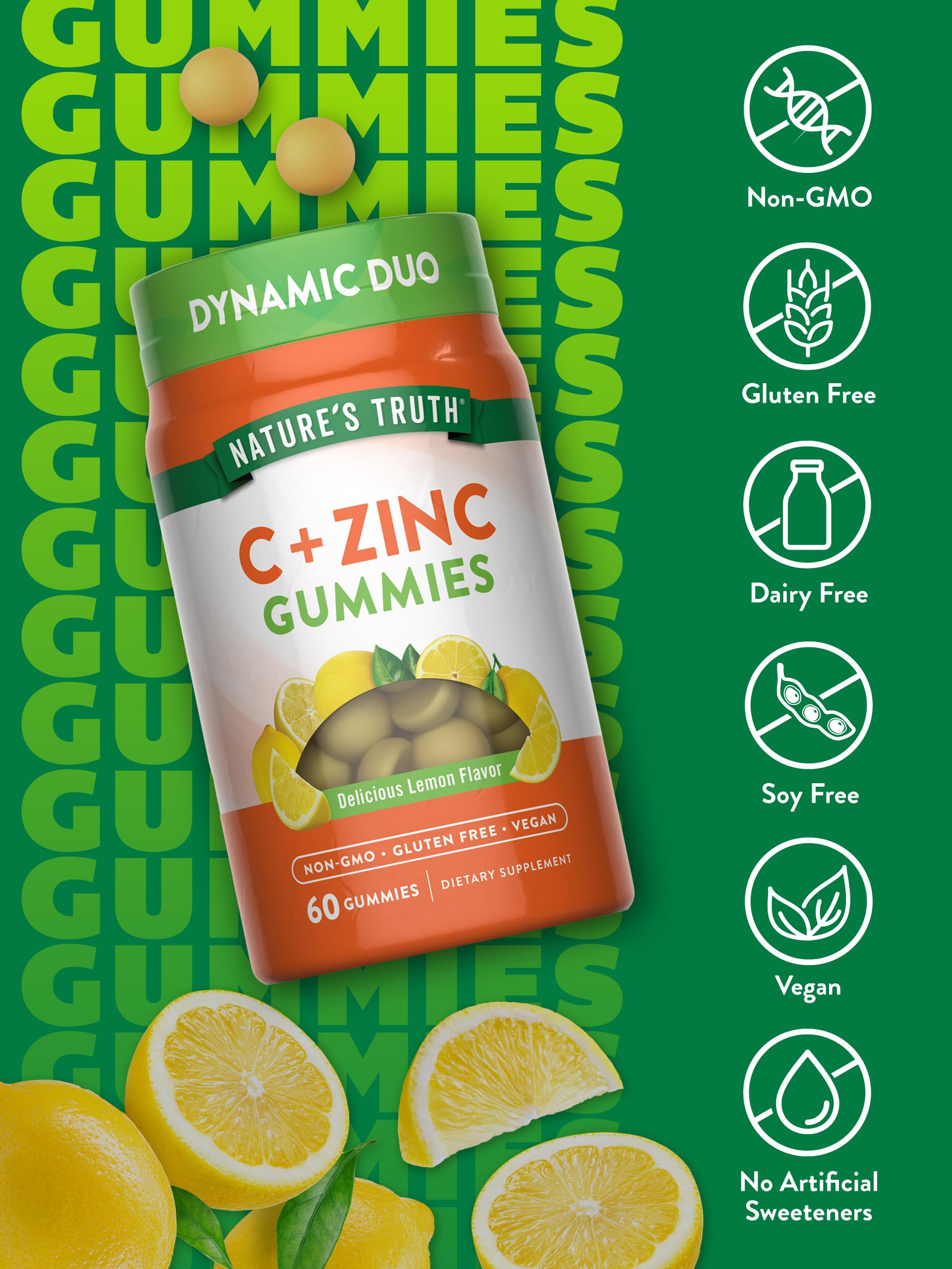 Nature's Truth primer plano de textura de gomitas, aspecto apetecible y vegano