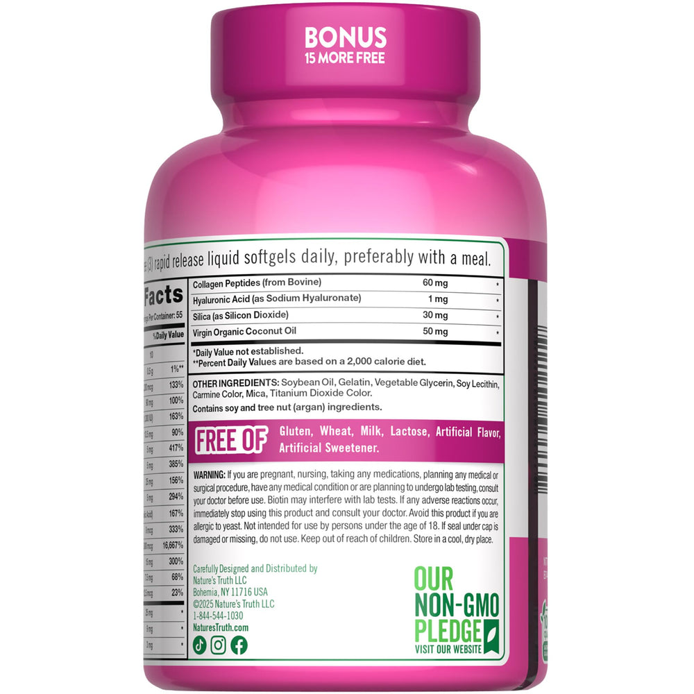 Nature's Truth lista de ingredientes enfocando calidad y ausencia de gluten