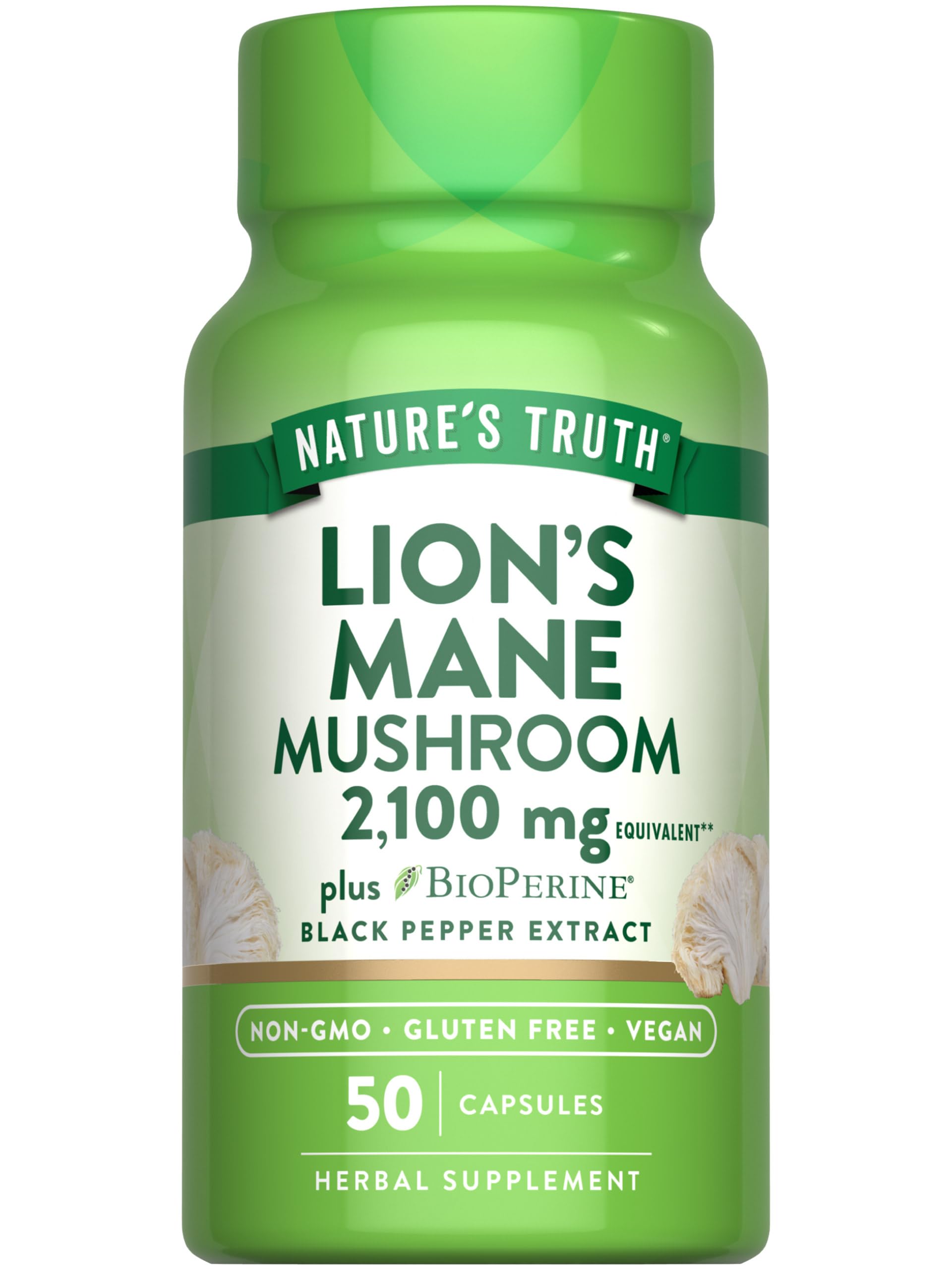 Nature's Truth frasco frontal mostrando 50 cápsulas y beneficios claros