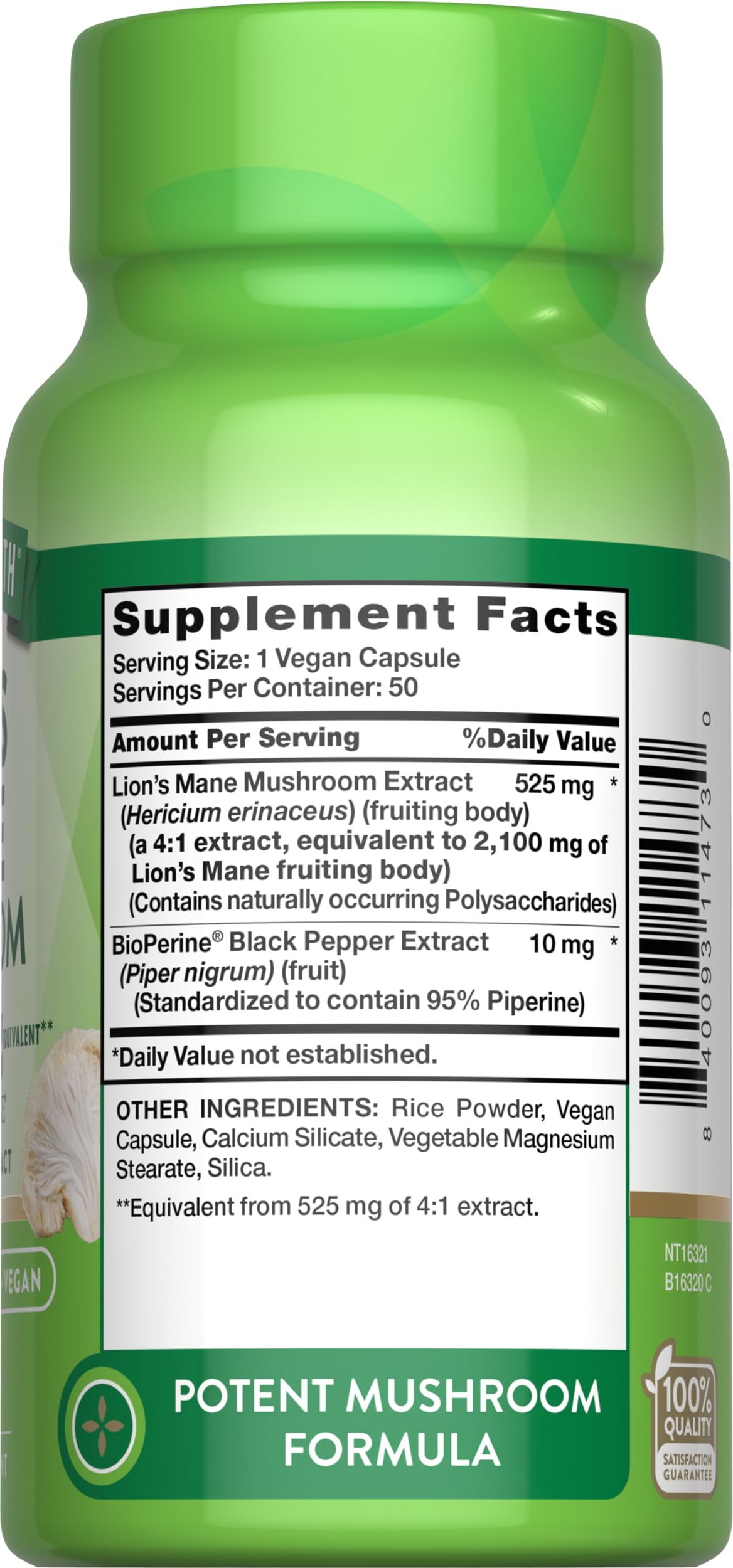 Nature's Truth tabla de 'sin' indicando libre de gluten y conservantes