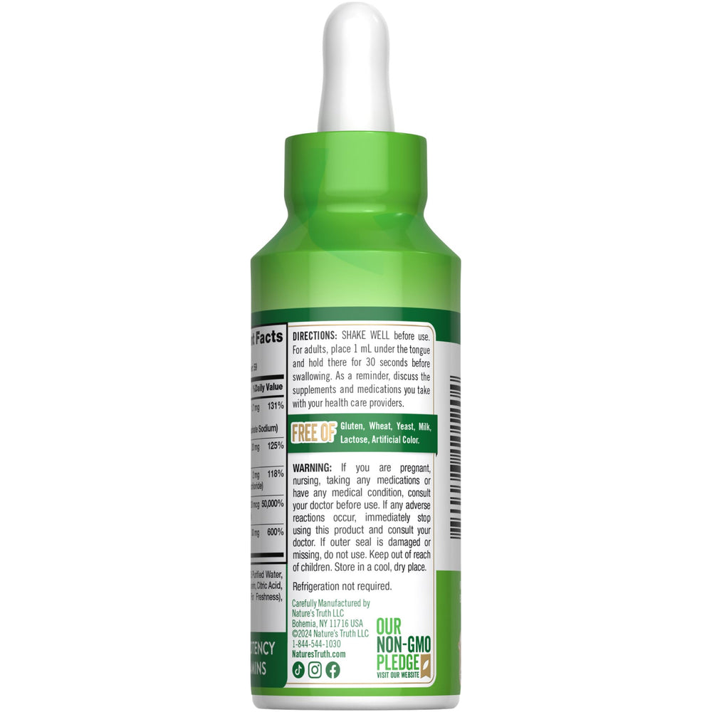 Nature's Truth lista de ingredientes legible que destaca ausencia de alérgenos