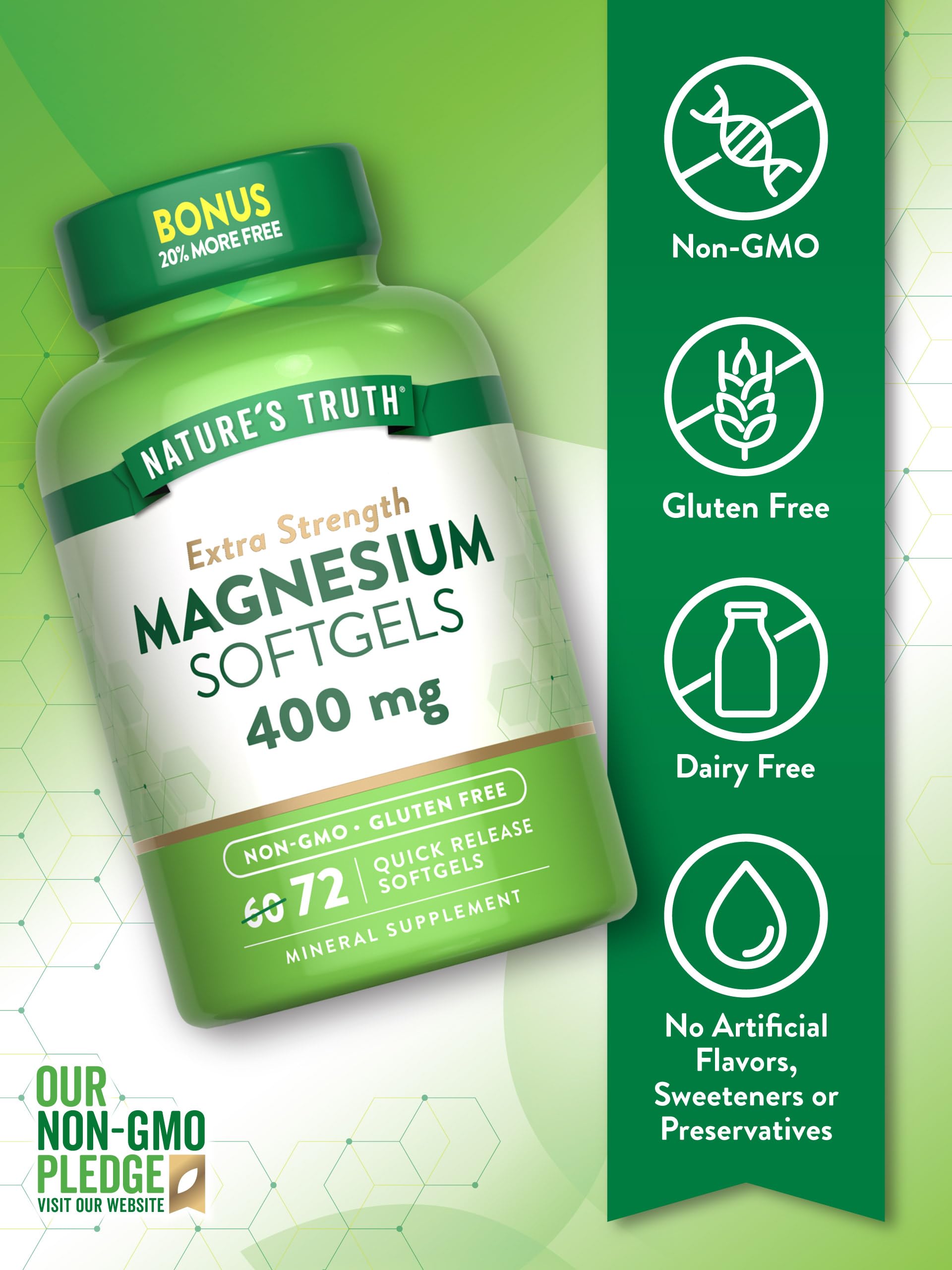 Nature's Truth etiqueta con tabla de ingredientes y dosis destacadas