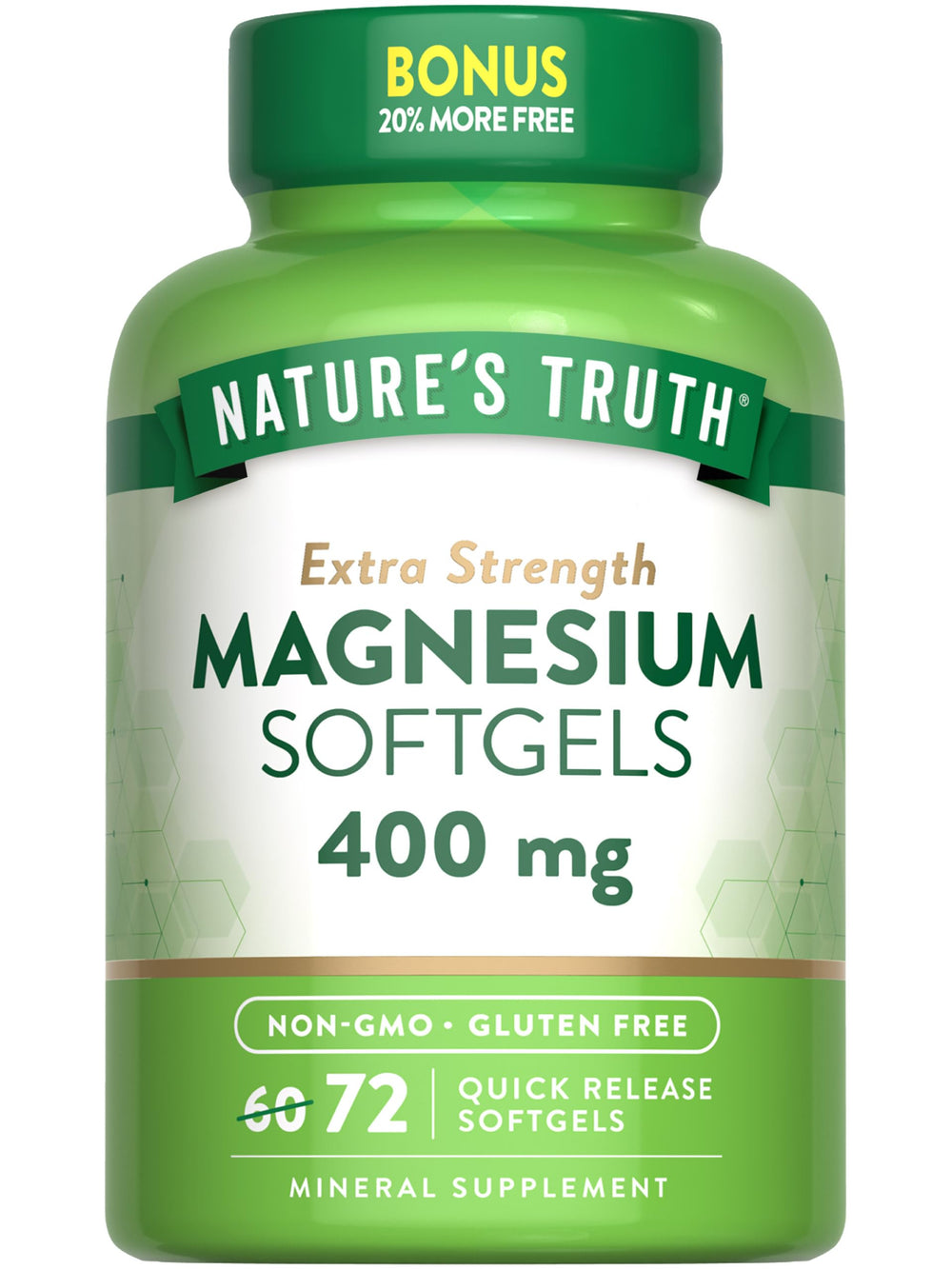 Nature's Truth botella frontal mostrando 72 softgels y marca clara