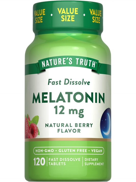 Nature's Truth envase frontal mostrando 12 mg y 120 tabletas, transmite confianza