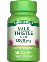 Nature's Truth envase frontal de Milk Thistle con diseño claro y beneficios