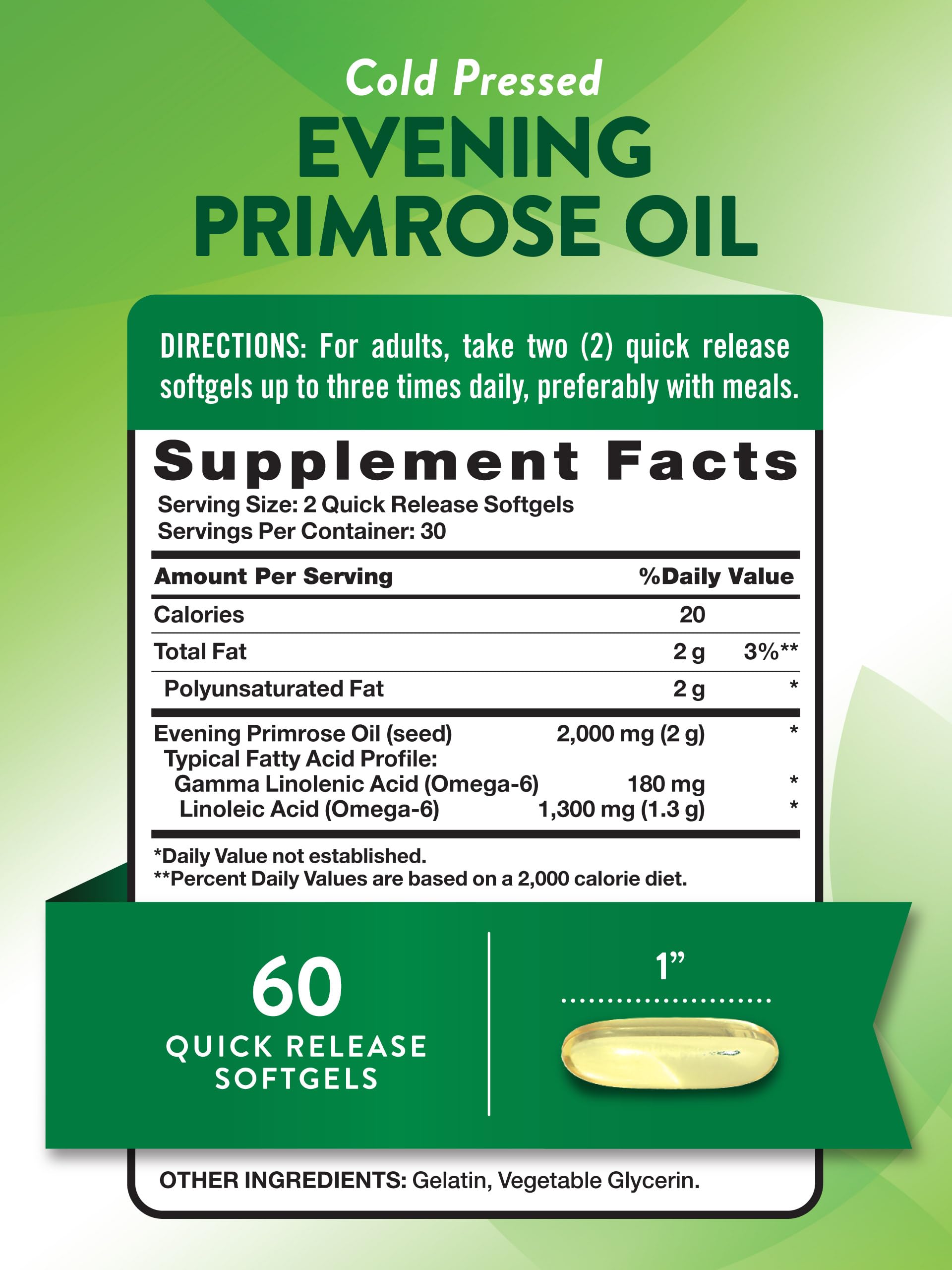 Nature's Truth primer plano de softgel de onagra, textura brillante preservada