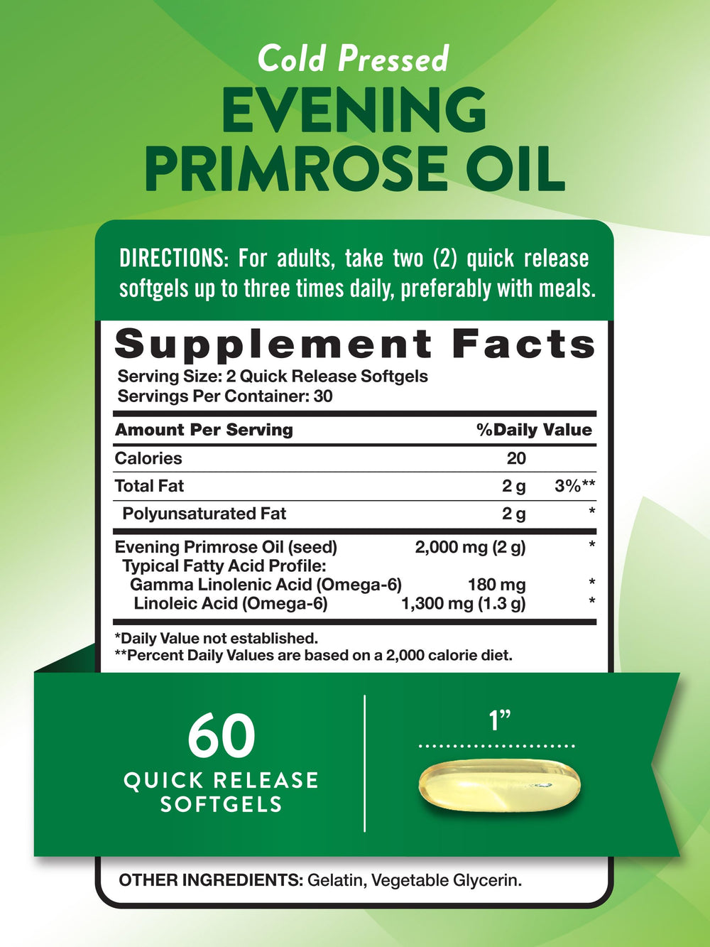 Nature's Truth primer plano de softgel de onagra, textura brillante preservada