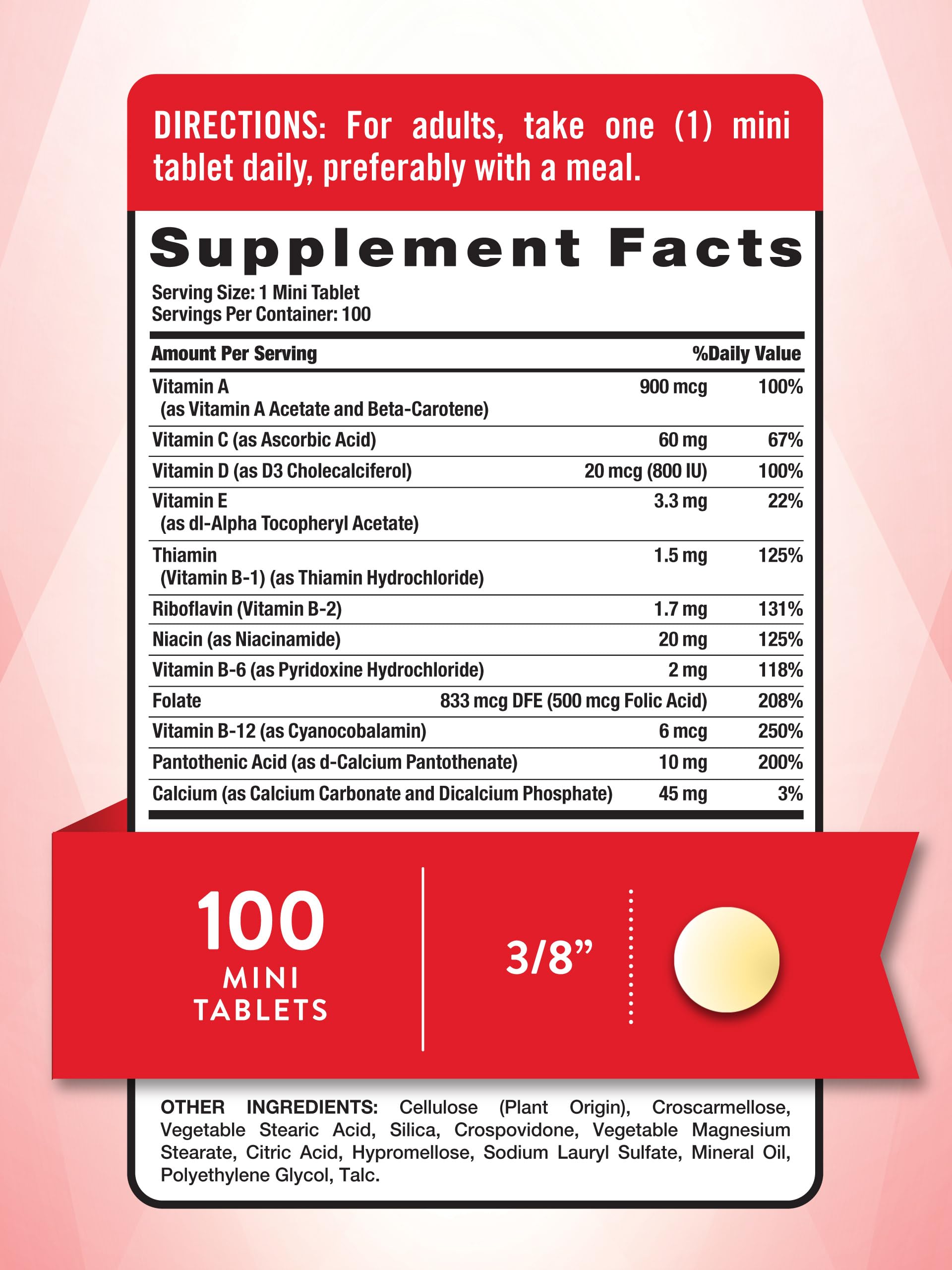 Nature's Truth tabletas mini en mano fácil de tragar y tomar una diaria