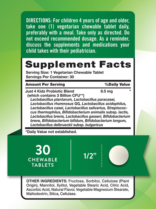 Nature's Truth Probiotics para Niños: tabletas sabor mora, ideal para snack escolar.