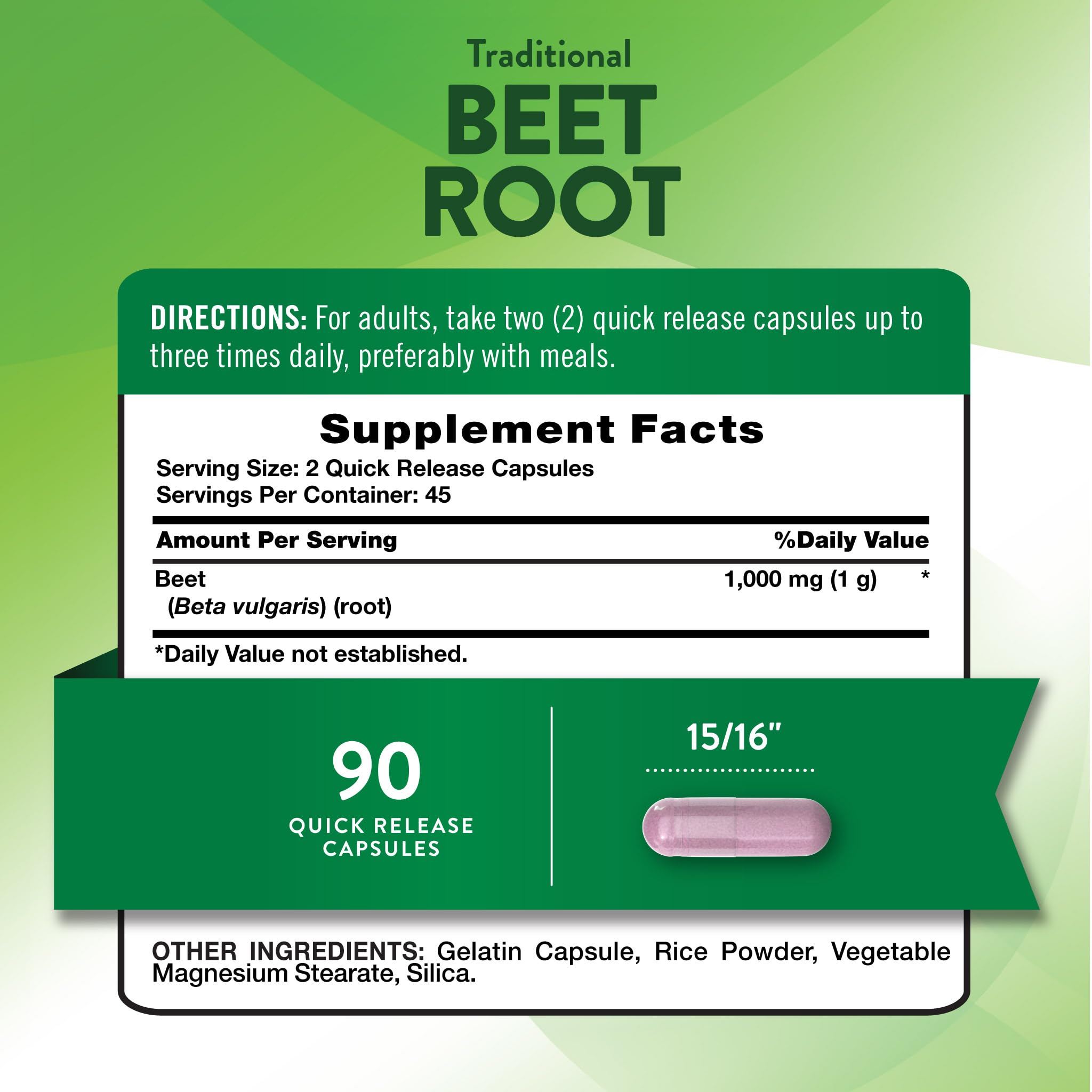 Primer plano de una cápsula de Nature's Truth Beet Root destacando textura fácil de tragar