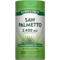 Nature's Truth envase frontal de Saw Palmetto mostrando 120 cápsulas y confianza