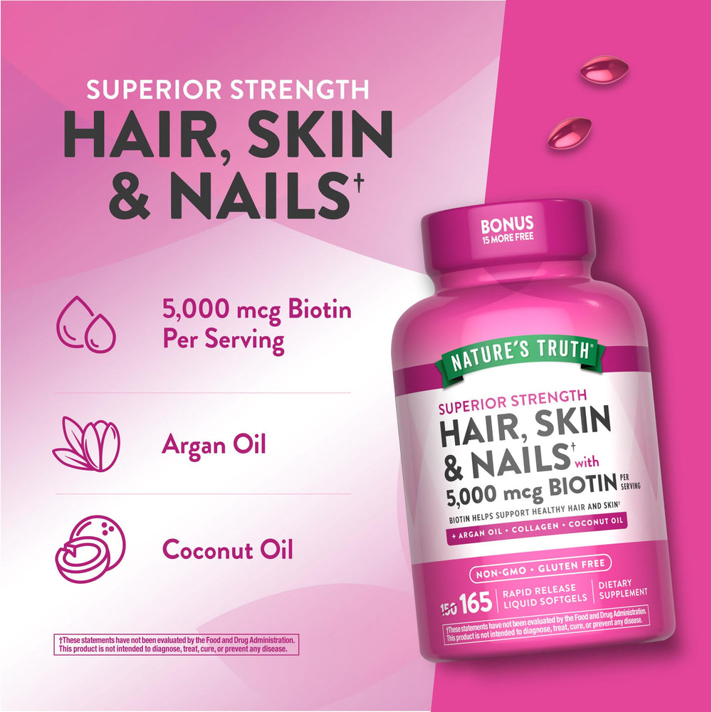 Nature's Truth softgel partido mostrando aceite de argán y aporte nutricional