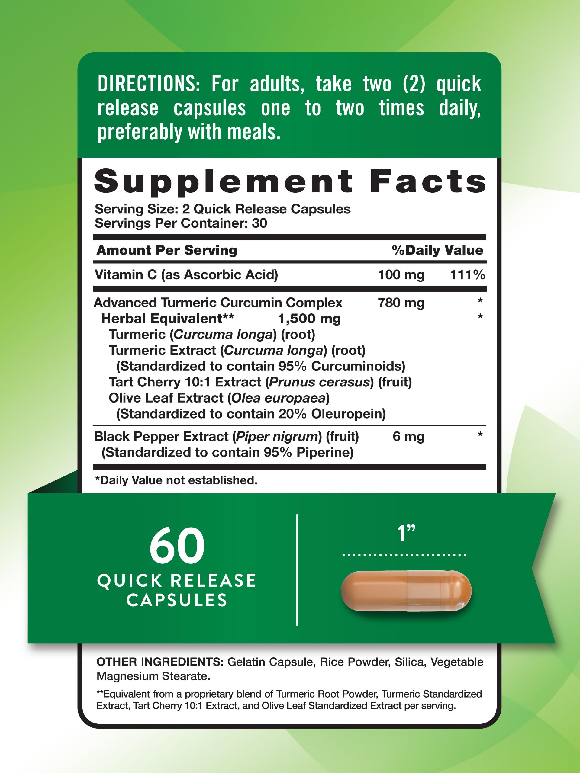 Nature's Truth etiqueta lateral con información de ingredientes clara