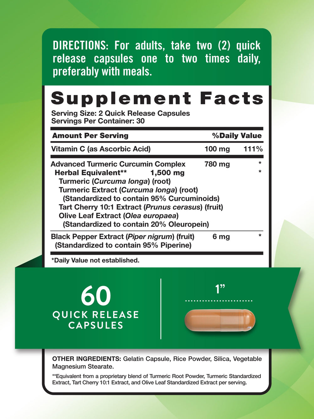 Nature's Truth etiqueta lateral con información de ingredientes clara